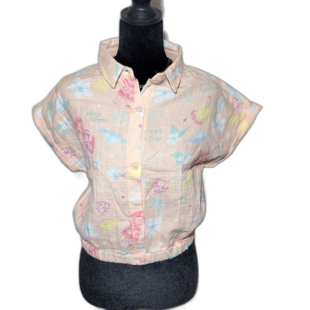 Disney Moana Girls Crop Top Blouse Ocean Vibes Button Down Size XL NWT